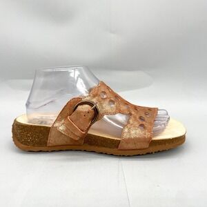 Think! Womens 39 Mizzi Slide Sandals Shoes Rose Gold Leather Cutout Cork Comfort